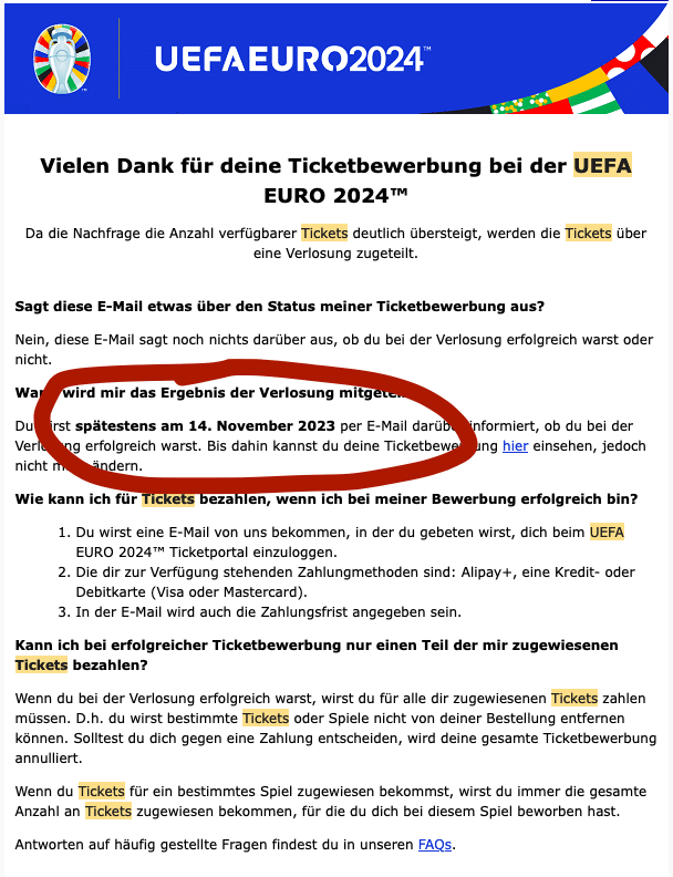 EM Ticket Benachrichtigung von der UEFA - so sieht sie aus!