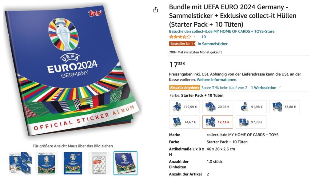 Bundle mit UEFA EURO 2024 Germany - Sammelsticker + Exklusive collect-it Hüllen (Starter Pack + 10 Tüten) 
